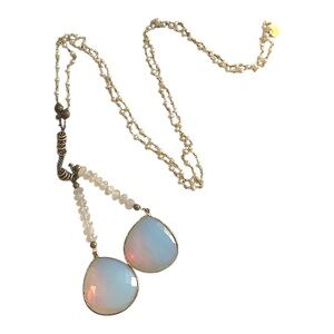Catherine page jewelry Pearl, moonstone, and Gold Teardrop Necklace